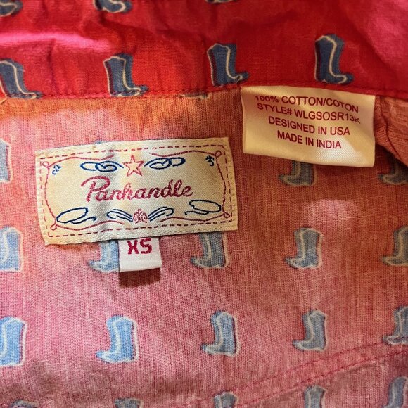 Panhandle Girls Western Shirt XS – Pink Pearl Snap Blue Boot Print Cotton - Picture 3 of 9